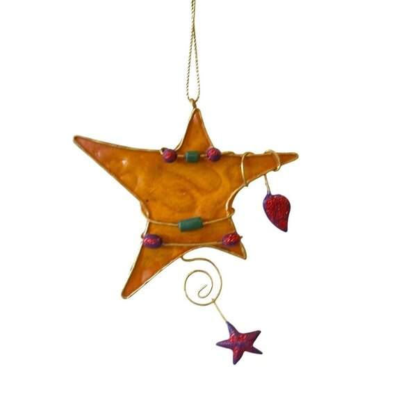 Vintage Star Ornament Gold Red Wire Beads 4in Holiday Decor Christmas Eclectic - Picture 2 of 7